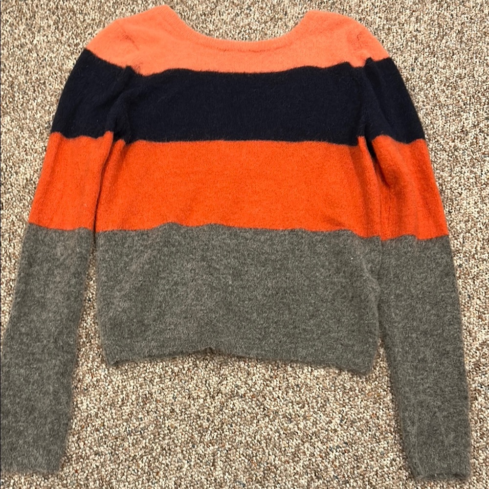 Equipment Striped Crewneck Alpaca Sweater in Orange, Navy & Gray